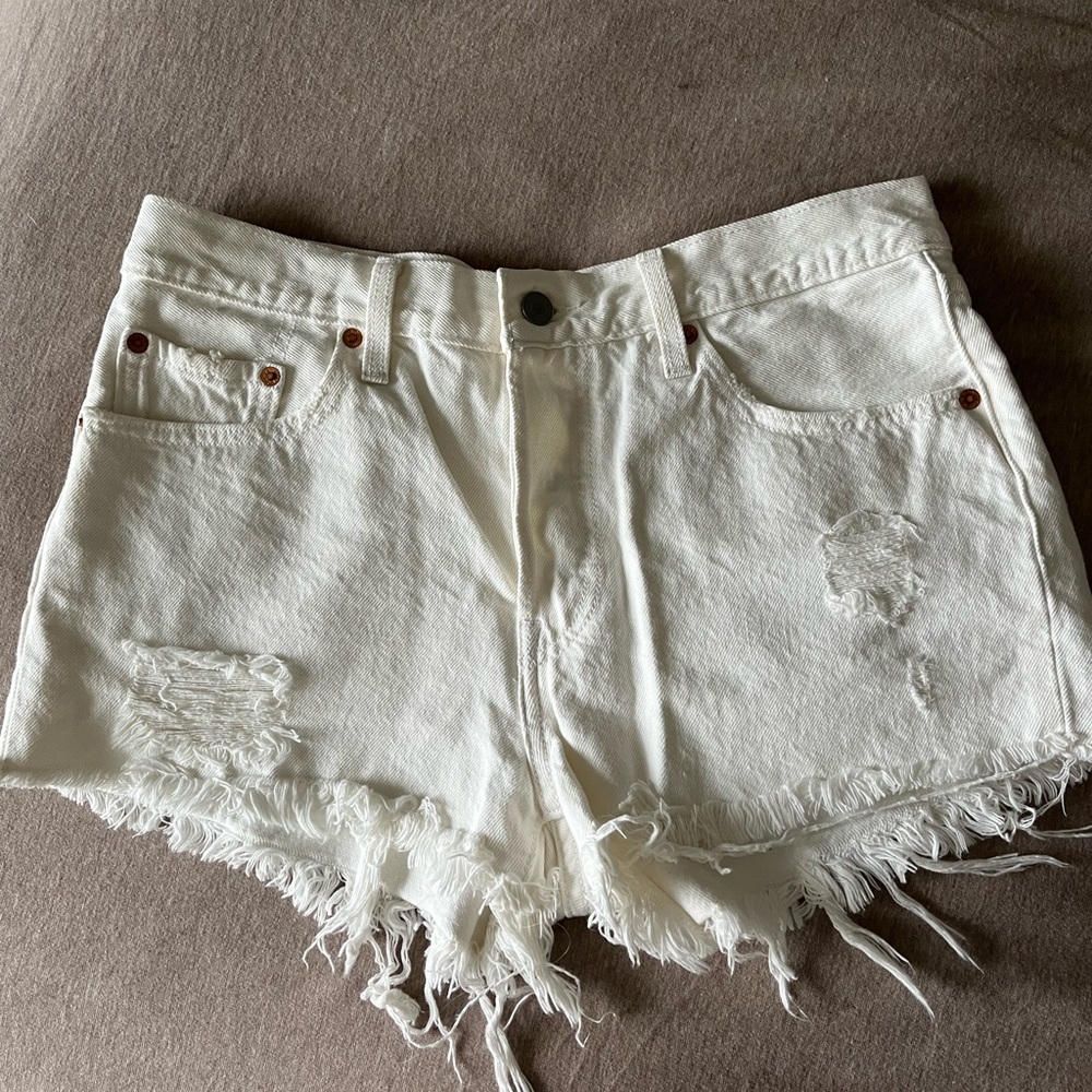 White Distressed Levi 501 Shorts